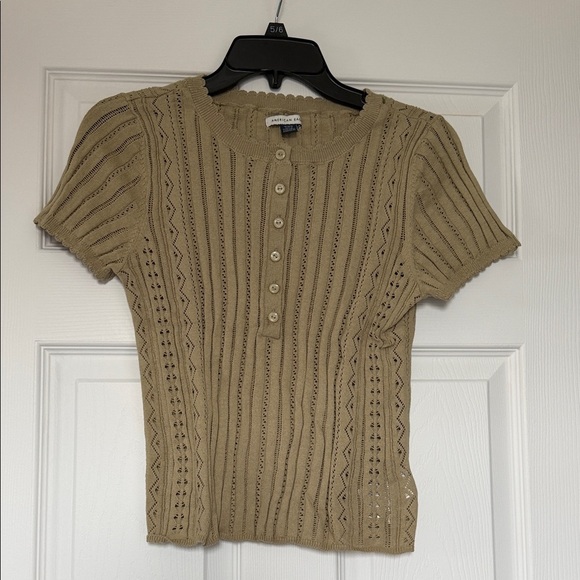 American Eagle Outfitters Tops - American Eagle Beige Scalloped Knit Top size M